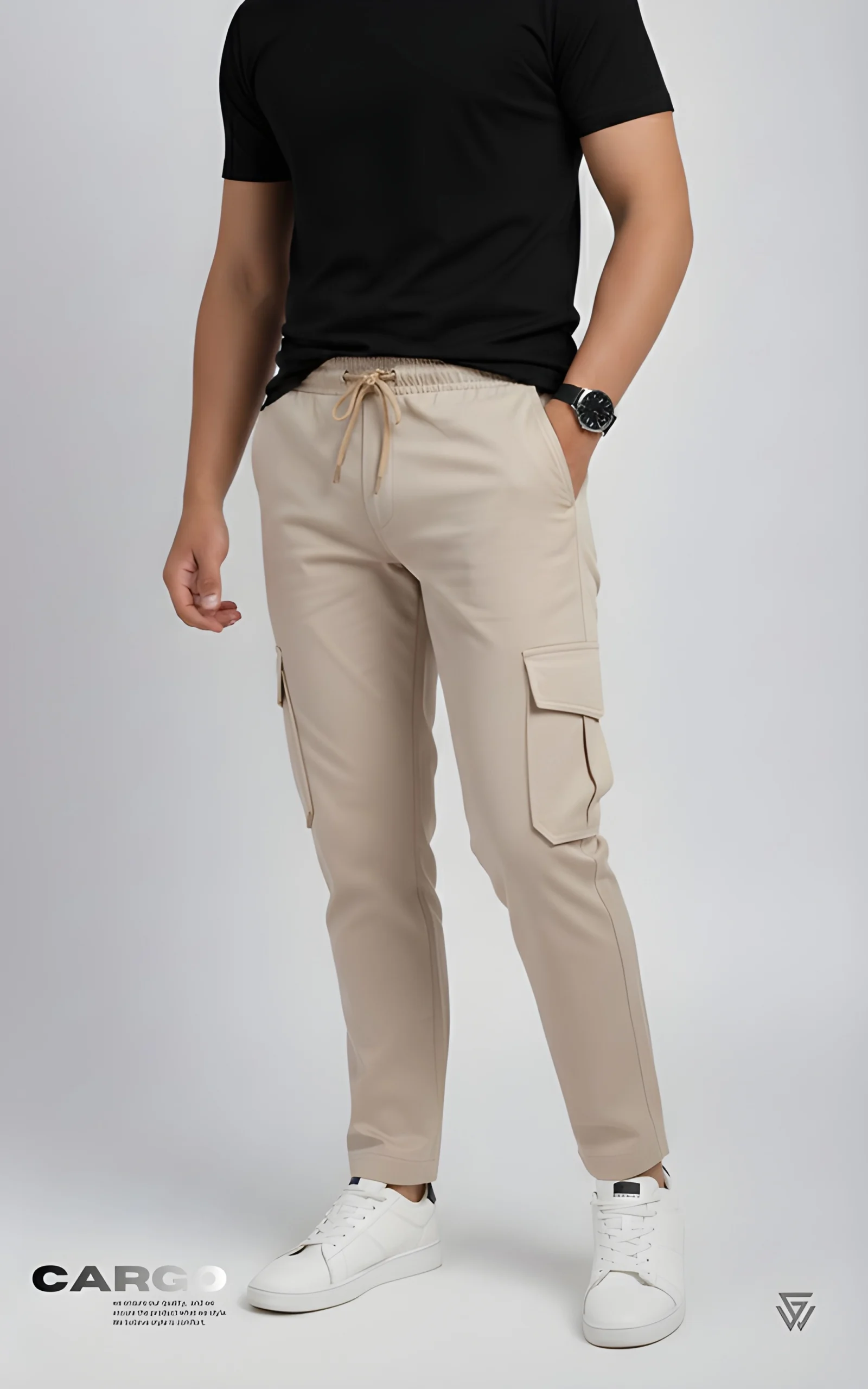 2 Piece Combo Cargo Pant ( Olive + Cream ) - Image 5