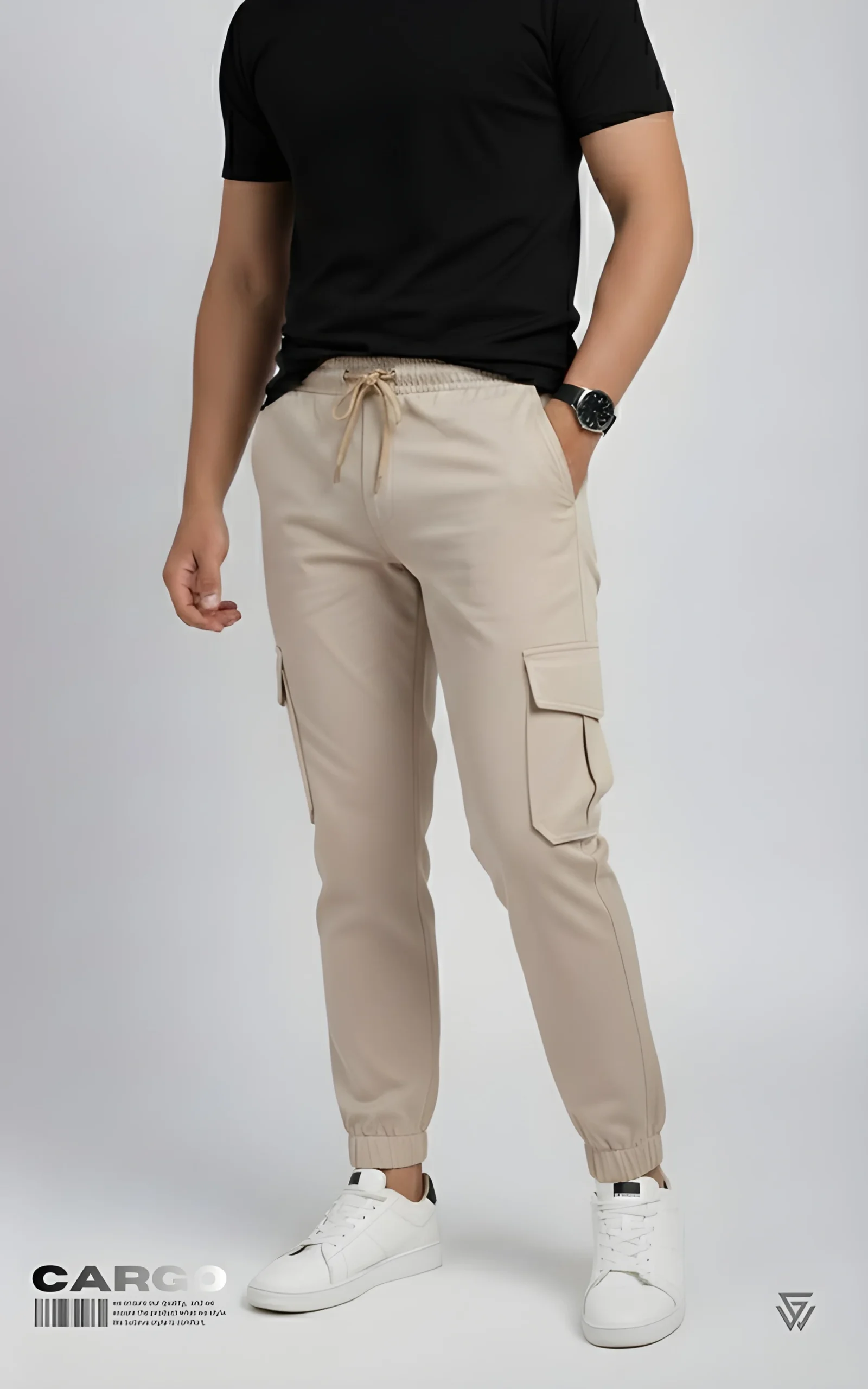 2 Piece Combo Cargo Joggers ( Cream + Silver ) - Image 2