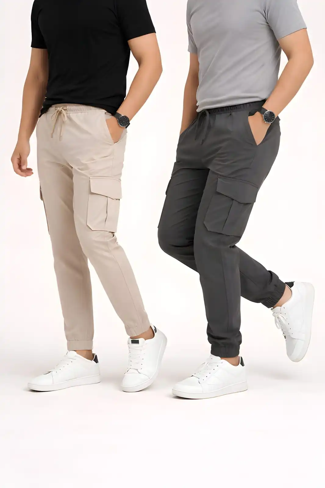 2 Piece Combo Cargo Joogers ( Cream + Dark Ash )