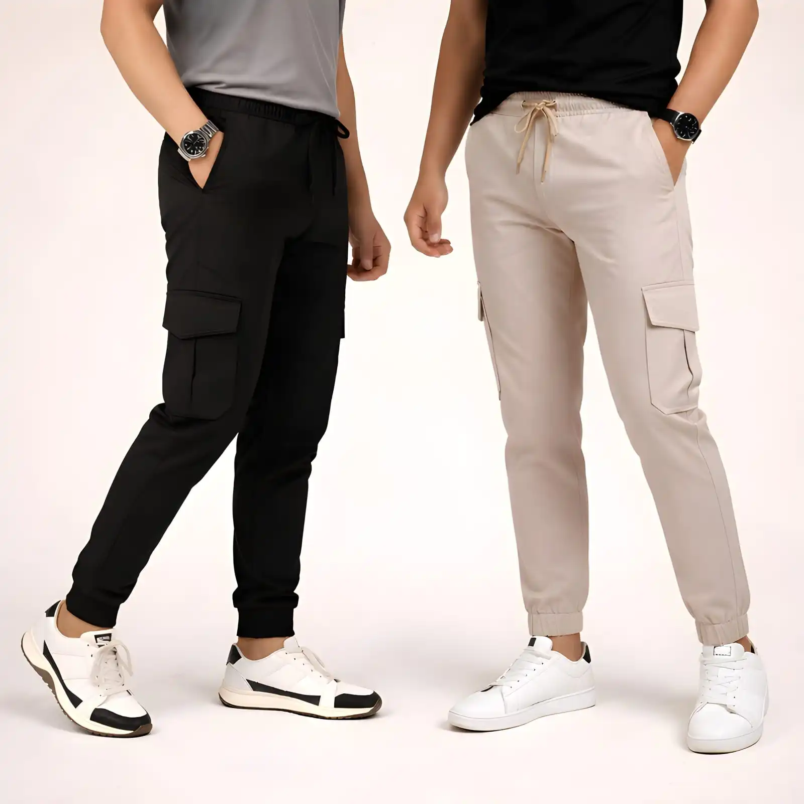 2 Piece Combo Cargo Joogers ( Black + Cream )