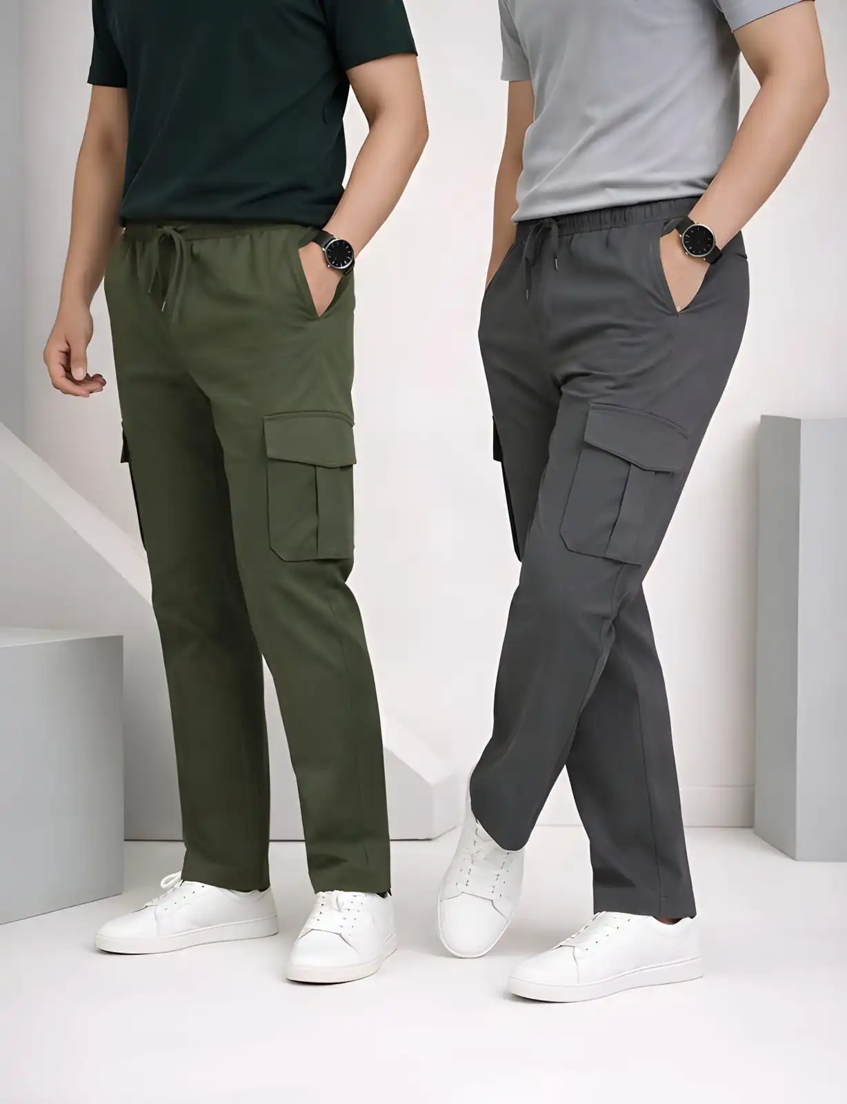 2 Piece Combo Cargo Pant ( Olive + Dark Ash )